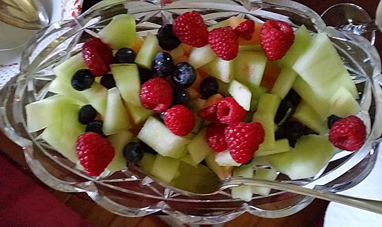 organic fruit in crystal bowl