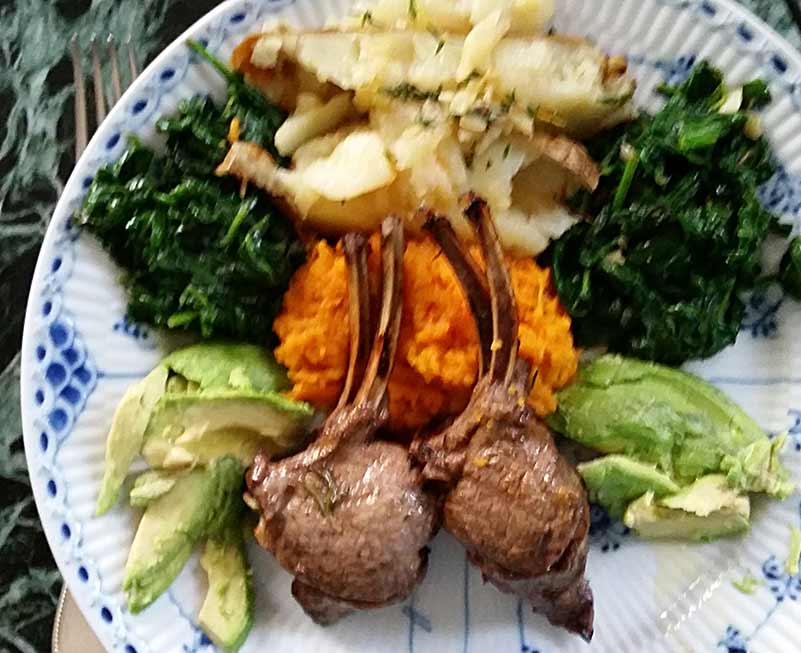 Dinner with grilled lamb chops