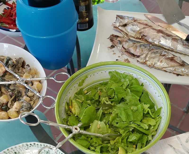 Dinner with grilled local Spanish mackerel